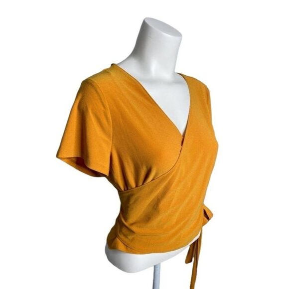 Womens Bar III Marigold Yellow "Desert Sunset" Wrap Side Tie‎ Top sz Large - Picture 3 of 9